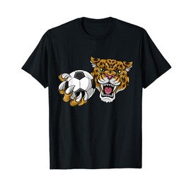 Jaguar Leopard Cheetah Soccer Ball Cartoon Character T-Shirt