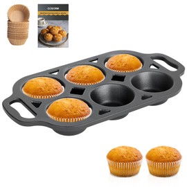 COSORM 6 Cup Cast Iron Muffin Pan - Pre-Seasoned Nonstick Muffin Tin, Regular Size Cupcake Baking Pan