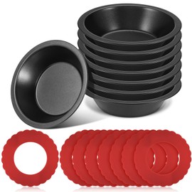 Pie Dish Set Including Mini Pie Pans Nonstick 5 Inch Mini Metal Bakeware and Silicone Pie Crust Protector 3.5-6.4 Inch Kitchen Pie Baking Cover to Protect Edge from Burning, Red (16 Pcs)