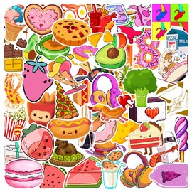 Food Stickers for Laptop(50 Pcs),Gift for Kids Teens Adults Girl,Foodstuff Waterproof Stickers for Water Bottle,Vinyl Stickers for Scrapbook,Journal,Dairy,Skateboard