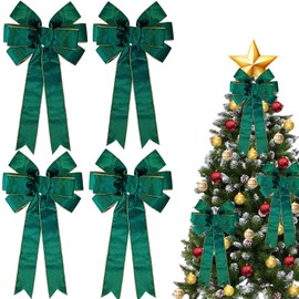 Large Green Velvet Bows for Christmas Tree, 12” X 20” Hunter Green Velvet Bows Christmas Wreath Hanging Bows Big Christmas Bow for Front Door Stairs Fireplace Xmas Tree Topper Bow for Outdoor Indoor