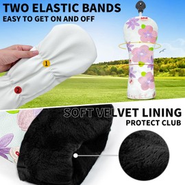 Golf Head Covers Golf Club Peach Blossom Design Golf Cover PU Head Cover Set Fit Driver Fairway Wood Hybrid Utility Woods Iron Wedge Headcovers (Remove the fairway)