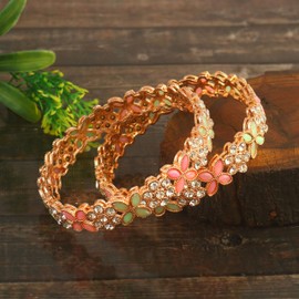 Jewar Colorful Bangle Multi-Color Collection, Indian Bollywood Handcrafted Rhinestones, Colorful Fashion Designer Metal Jewelry, Bangle Bracelets Set for Women, Trendy & Stylish Accessory, 2.6, Metal,