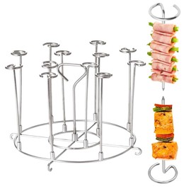 Ouliget Vertical Kebab Skewer Stand,Stainless Steel Removable Hanging Oven Skewers Rack,Vertical Skewer for Fruit & Meat,Air Fryer BBQ Accessories,12 Skewers