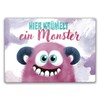 Cute Monster in Pink Glass Chopping Board with Saying "Hier