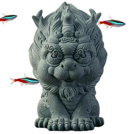 livelyfish Fish Tank Fu Foo Dog Statue Asian Oriental Aquarium Statues Decor Good Lucky Sandstone Qi Lin Figurines for Garden Fish Tank Bonsai Decoration, S