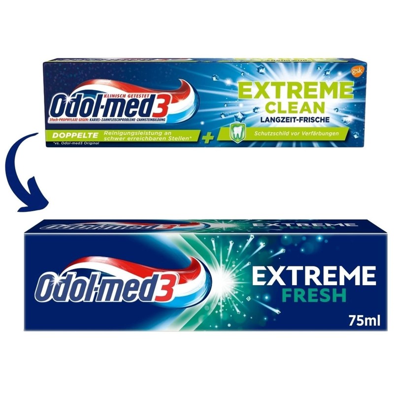 Odol-med3 Extreme Fresh Toothpaste for Long-Lasting Freshness, 75 ml