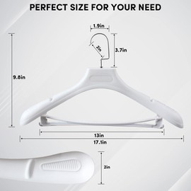 DEDU Suit Hangers for Men 15 Pack Width 17.1", White Coat Hangers no Shoulder Bump Non Slip for Thick Sweaters, Plastic Extra Wide Shoulder with Pants Bar & Metal Hook