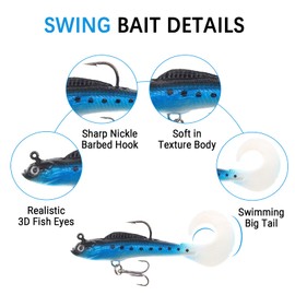 15PCS Lifelike Paddle Tail Swimbaits with Jig Heads, Pre-Rigged Soft Plastic Bass Fishing Lures Set, 6 Styles Trolling Baits for Freshwater & Saltwater, Includes Tackle Box