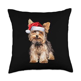Yorkshire Terrier Santa Hat Cute Yorkie Puppy Christmas Gift Throw Pillow