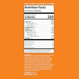 CRISP POWER Protein Pretzels, NEW Cheddar, 25G Protein, High Protein Snack, High Fiber, Low Carb Crunchy Pretzel Snacks, No Added Sugar, 1.75 oz Bags, 6 Pack, Vegan, Keto