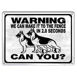 German Shepherd Dog Guard Dog Security Funny Metal Tin Sign Art Wall Decor Warning We Can Make It to The Fence Outdoor Sign 8x12inch