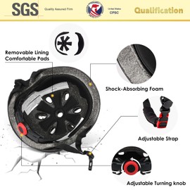 Glerc Kids Helmet Protective Gear Set, Knee Elbow Wrist Pads for Age 3-8 Years Boys Girls, Adjustable Skateboard Helmet Multi-Sportsfor Skateboard Roller Cycling Skating, Size S,Black