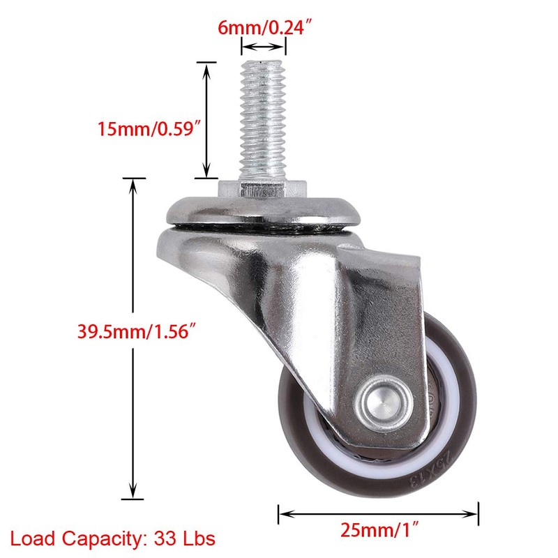 Skelang 4 Pcs 25mm Swivel Stem Threaded Castors, TPE Mute