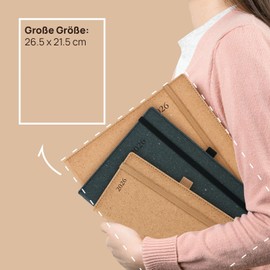 POPRUN Calendar 2026 Weekly Planner Hard Cover, Approx. A4 (26.5 x 21.5 cm), Made from Renewable and Environmentally Friendly Materials, 2026 Diary with 80 GSM Recycled Paper - Desert Brown