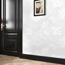 Wallderful White Peel and Stick Wallpaper White Embossed Wallpaper Rose Floral Wall Paper Waterproof Textured Flower Contact Paper for Bathroom Bedroom Countertops Vinyl Cabinets Flower Shelf Liner