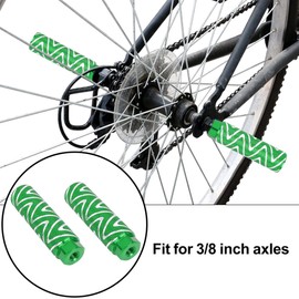 X AUTOHAUX Pair Aluminum Alloy Wave Stripes Axle Rear Foot Pegs Footrests for BMX MTB Bike Bicycle Fit 3/8 Inch 100x28mm Green