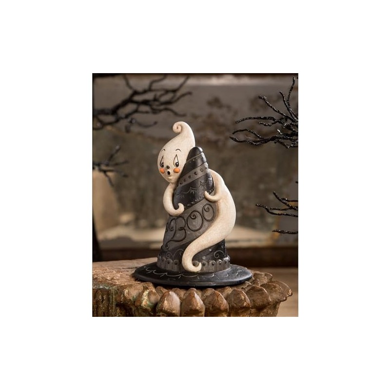 Bethany Lowe Resin Hugga-Boo Hat Spook Figurine, Black and White,