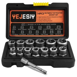Yejesiy 14PCS Premium Bolt Extractor Kit, Stripped Bolt Extractor Socket Set with 3/8 Inch Adapter, Easy Out Lug Nut Remover for Rusted, Rounded, Damaged Nuts Screws