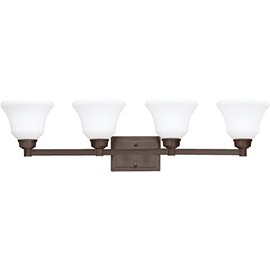 Kichler Langford 35" 4 Light Vanity Light with Satin Etched White Glass in Olde Bronze®