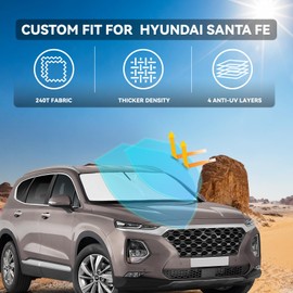 for Hyundai Santa Fe 2019-2024 Windshield Sun Shade - 4 Layers Car Sunshades for Front Windows Shade Cover Custom Fit Santa Fe Sun Visor 240T Retractable Shade Blocks UV Rays Car Accessories