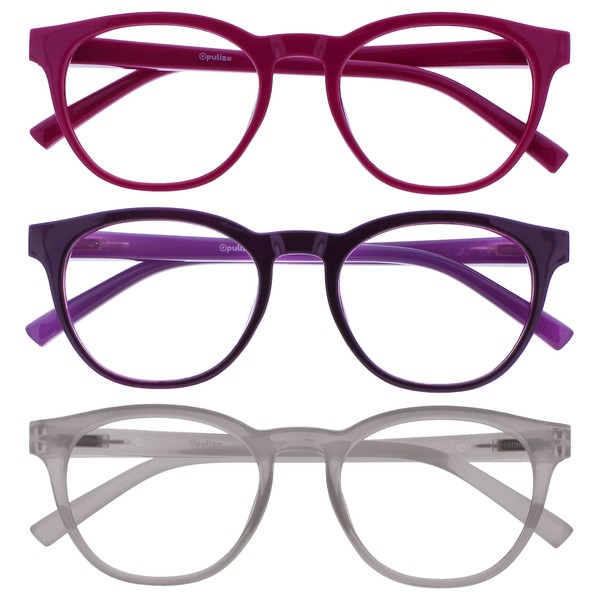 OPULIZE Blu 3 Pack Retro Blue Light Blocking Glasses Pink