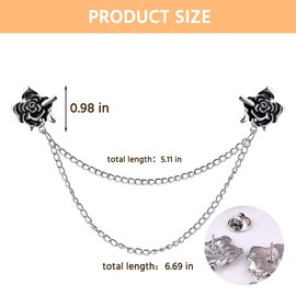 Rose Brooch Pins Hanging Chain Lapel Pin for Men Suits Shirt Collar Chains Black Flower Brooches for Women Wedding Anniversary Birthday Gifts for Wife Boyfriend Rose Flower Brooch Pin