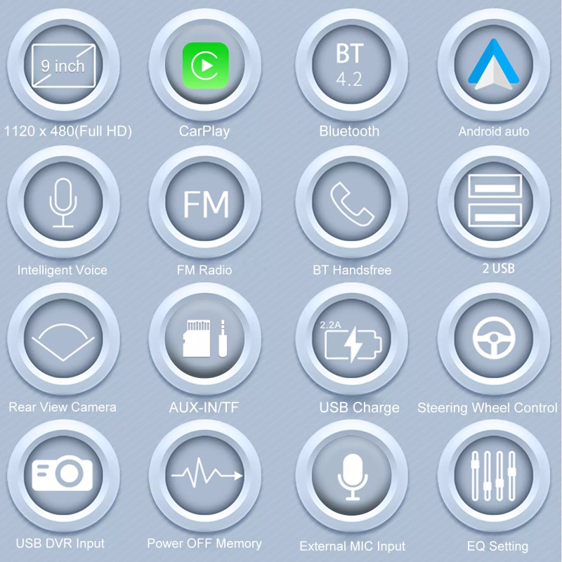 ESSGOO 9" Wireless Apple Carplay Portable Car Stereo Android Auto