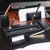 Dacasso Black Leather Double Gold Accents Pen Stand