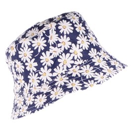BYOS Reversible Packable Summer Daisy Printed Cotton Bucket Sun Hat,Various Patterns (Daisy Navy)