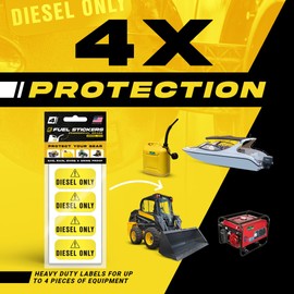 Diesel Only Sticker (Yellow), Labels for Tractors, Construction and Heavy Equipment - Weather Proof, Extreme Stick, Commercial Grade Diesel Labels by Fuel Stickers - USA Made (2x1 inch), 40 Labels