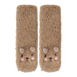 MilyaDE Women's Stopper Socks Cuddly Socks Girls Cute Bear Winter Fluffy Thick House Socks, A brown