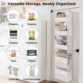 GRANNY SAYS Over The Door Organizer, 5-Shelf Behind The Door Storage with 8 Pockets and Clear Window, Anti Tilt Large Capacity Hanging Organizer for Baby Closet, Stuffed Animal, Beige, 2 Pack