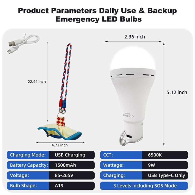2Pack USB Rechargeable Emergency LED Light Bulbs Portable Tent Light