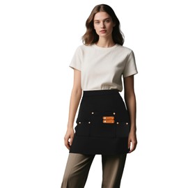 Kaslaider Half Waist Apron, Short Half Pinny with 3 Pockets, Waterproof Half-Waist Work Apron, Waiter Waitress Catering Serving Waist Apron, Unisex Kitchen Chef Cooking Half Aprons (Black)