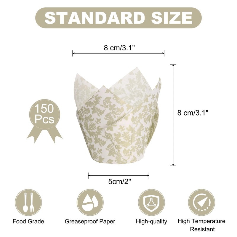 sourcing map 150 Pcs Tulip Baking Cups Cupcake Muffins Liners