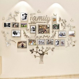 Wall Tattoo Tree Family Tree Wall Sticker Living Room - 3D DIY Wall Stickers Wall Decoration Wall Sticker Tree for Living Room Bedroom Picture Frame 15 x 20 10 x 15 Photo Wall (Silver 146 x 207 cm)