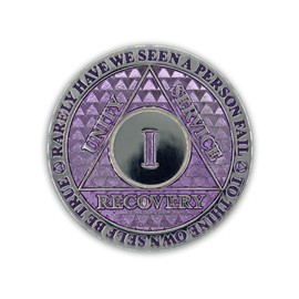 1 Year Sobriety Coin | Legacy AA Chip | Thick Triplate Recovery Anniversary Token (Lavender)