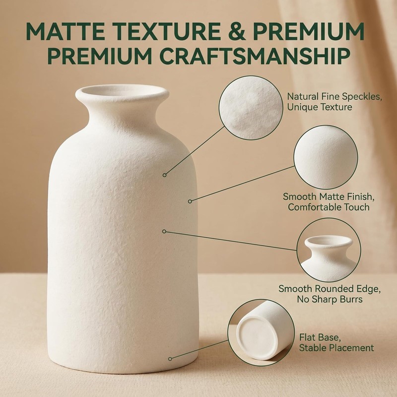White Matte Ceramic Bud Vase, 5" Small Minimalist Vase for