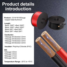 14 Gauge Electrical Wire 2 Pack Total 60ft-Black 30 ft and Red 30 ft Soft Flexible Copper-Clad Aluminum(CCA) 14 AWG PVC Wire for Lamp, Household Appliances RC Toys, Models, Auto, Electronics