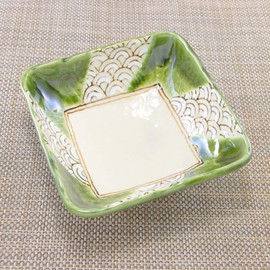 Pot, Setoyaki, Square Bowl, Oribe Ripple Square Pot, Three Legs Serving Plate, Shiramineen, Oribe Ware, 1 Piece | Japanese Tableware Pottery Mitsubishi