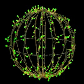 Holiday Bright Lights 20" Brown Sphere Foldable Sphere, Pathway Ball Light and Decoration for Indoor/Outdoor, Hanging Orb Lights for Backyard, Garden Patio and Garage LED - 200L Green