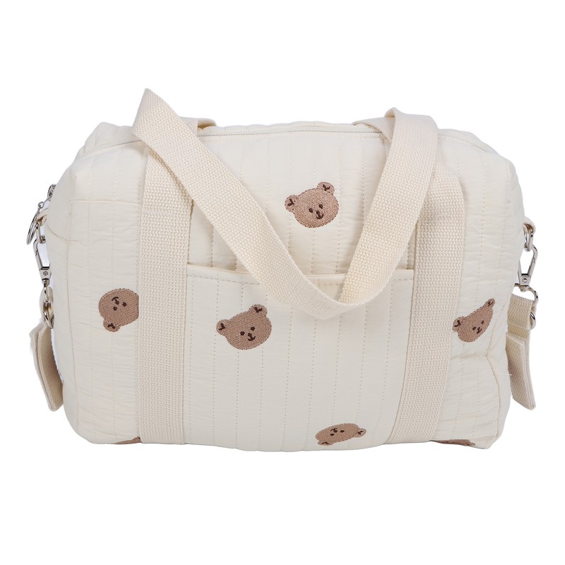 Multifunctional Baby Stroller Storage Bag Zipper Embroidery Reusable Handbag Nappy