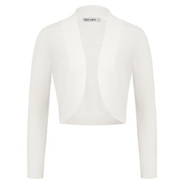 GRACE KARIN Ladies Elegant Cropped Boleros Cardigan Long Sleeves Open Front Shrug for Dress White XL