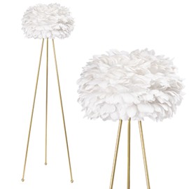 Maxax 60" Feather Floor Lamp, Tripod Floor Lamp with White Feather Shade, Modern Gold Standing Light for Bedrooms/Dining Room/Living Room/Kitchen