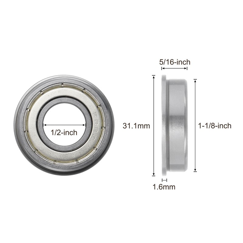 Kozelo 4pcs FR8ZZ Flanged Ball Bearing - [1/2x1-1/8x5/16 Inch] Replacement