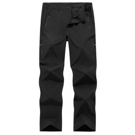 Gash Hao Men's Lightweight Hiking Pants Waterproof 6 Zipper Pockets Quick Dry Work Travel Fishing Outdoor Elastic Waist Athletic Pants(Black 34W*30L)