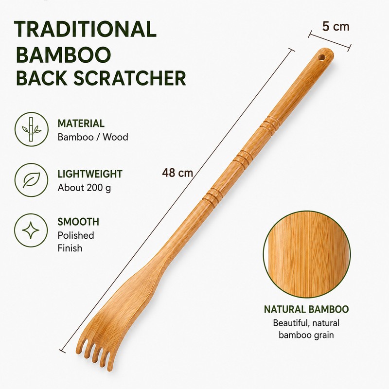 Wooden Back Scratcher for Hard-to-Reach Areas – Long-Handle Bamboo Design