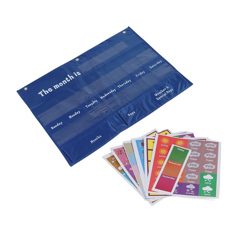 Elementary Weekly Calendar with Weather Pocket Learning Chart for Classroom