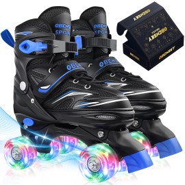 OBENSKY Roller Skates, 4 Size Adjustable for Girls & Boys w/ Light up Wheels-Blue/Pi - Sky Blue, Small - Little Kid (11C- 1 US)